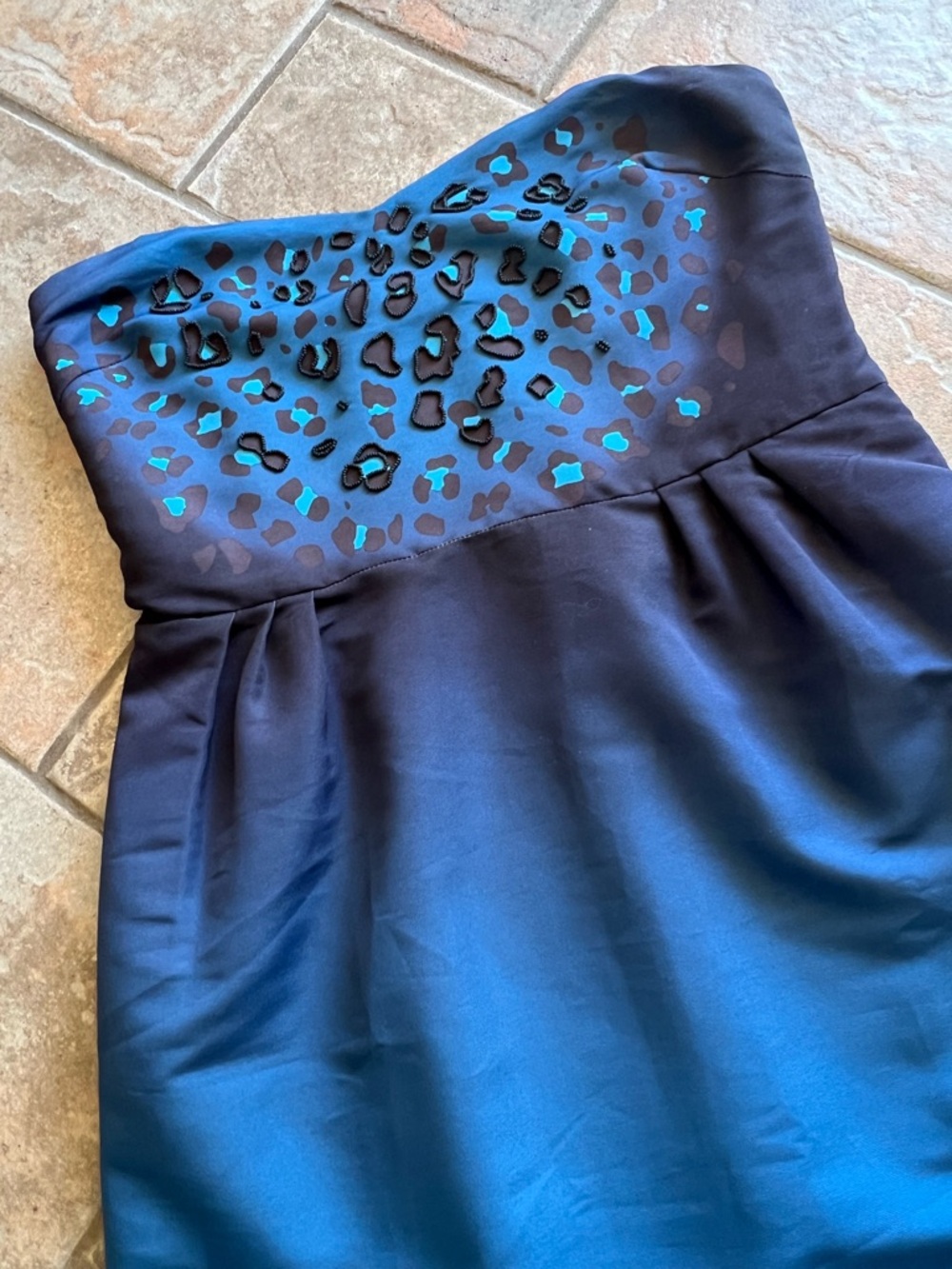 ANTHROPOLOGIE Silence + Noise Teal Blue Leopard-Print Ombre Strapless Dress - Picture 7 of 14